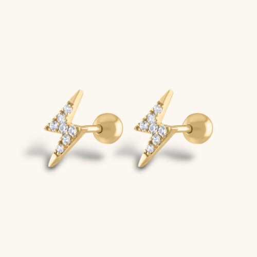 Pave Lightning Ball Back Earrings in 14k Gold